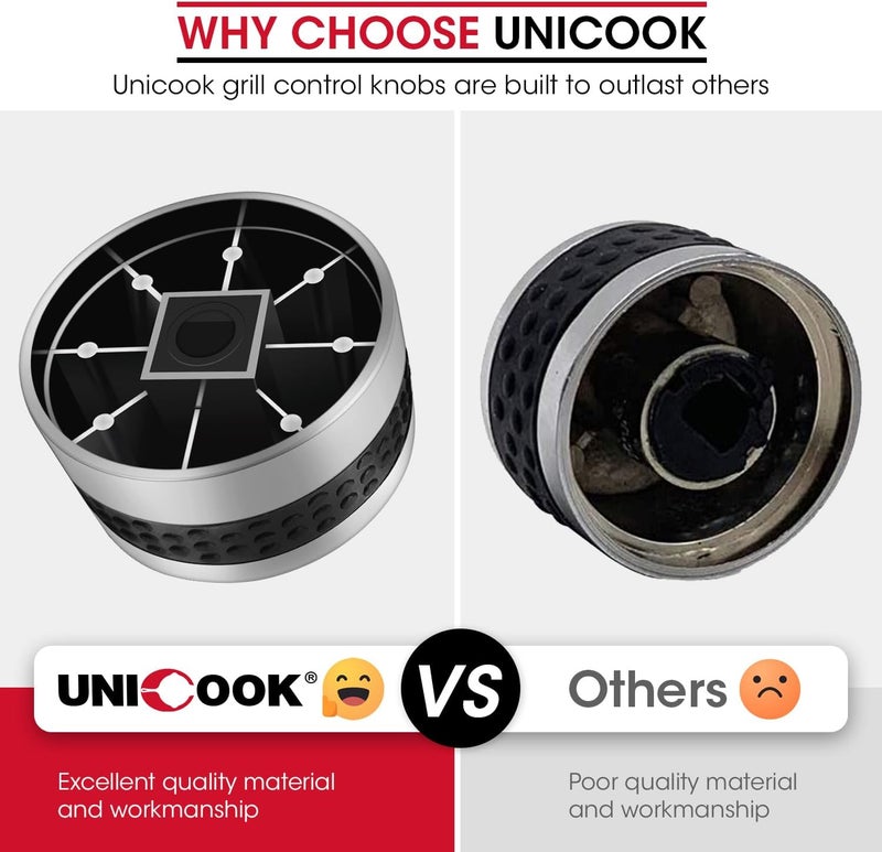 Unicook 5 قطع بدائل مقابض التحكم للشواية، مصنوعة من البلاستيك المطلي بالكروم مع قبضة غير قابلة للانزلاق، تناسب شوايات الغاز مع عمود صمام على شكل D، تشمل 5 مقابض و15 محول - Image 3